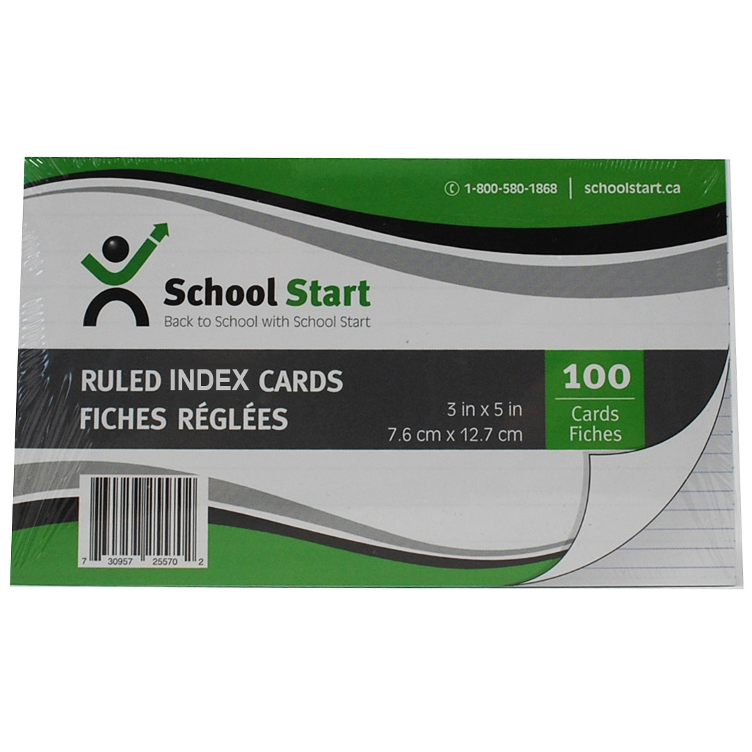 School Start Index Cards - 100 Cards (Ruled, 3" x 5")